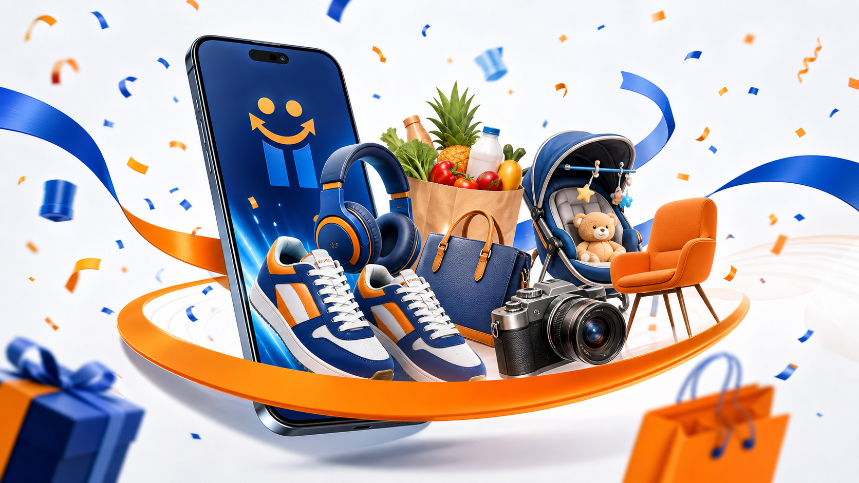 Produits de shopping sortant d'un telephone